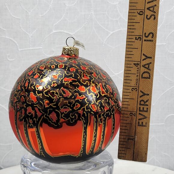 Vtg Poland Halloween Tree Ornament Orange Black Hand Painted Moon Trees Signed - Picture 8 of 16